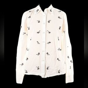 Dhruv Kapoor beaded buttondown long sleeve cotton shirt white Anthropologie XS